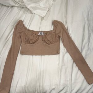 Princess Polly rib knit corset crop top long sleeve beige